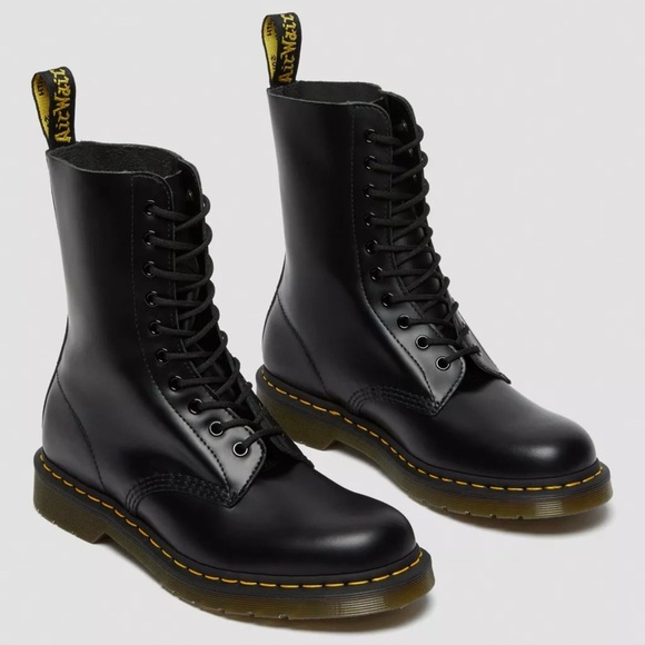 Dr. Martens Shoes - Dr. Martens 1490 Smooth Black Leather Mid Calf Boots